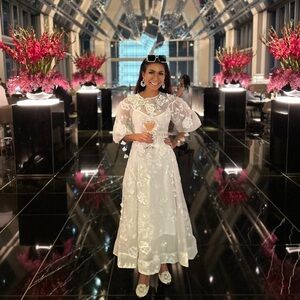 Zimmermann Postcard Floral-Appliqued Linen-Silk Midi Dress SZ 1/S PRICE IS FIRM